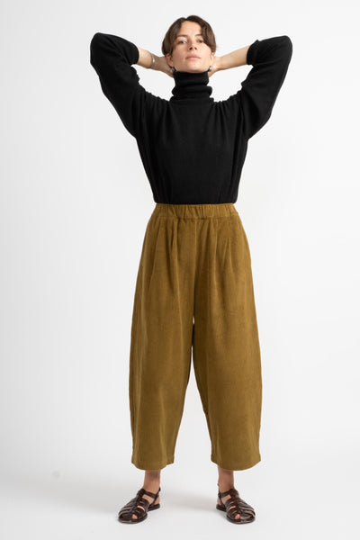 Corduroy Wide Pants in Dark Olive