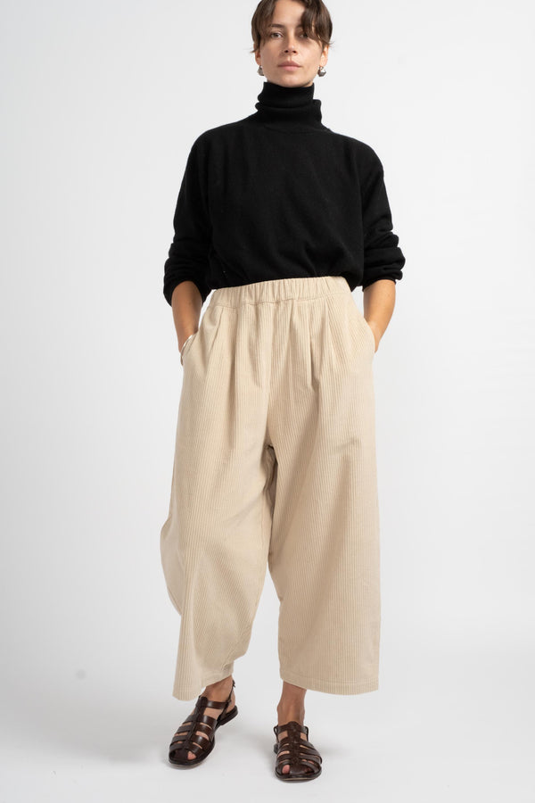 Black Crane Corduroy Wide Pants in Ivory