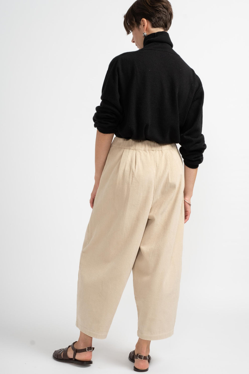 Black Crane Corduroy Wide Pants in Ivory