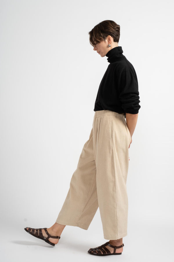 Black Crane Corduroy Wide Pants in Ivory