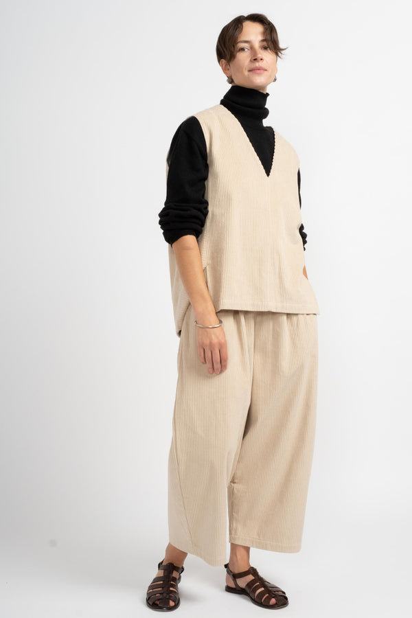 Black Crane Corduroy Wide Pants in Ivory