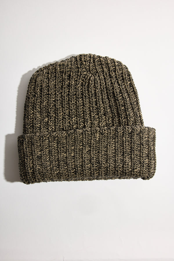 Knit Hat in Black + Old Gold Marl