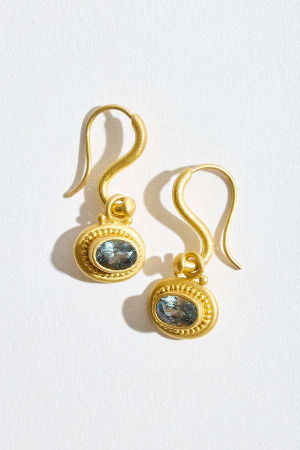 Bezel Oval Grey Spinel Earrings