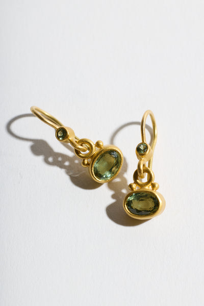 Green Sapphire Bezel Earrings