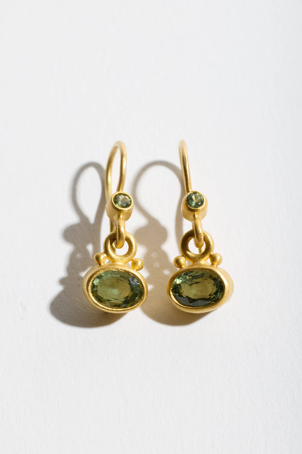 Green Sapphire Bezel Earrings