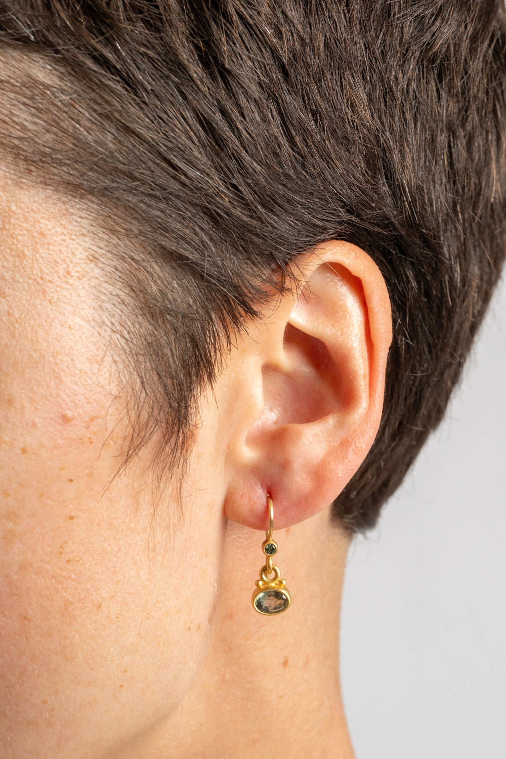 Green Sapphire Bezel Earrings