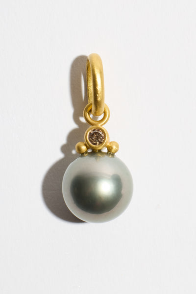 Natural Tahitian Pearl + Champagne Diamond Pendant
