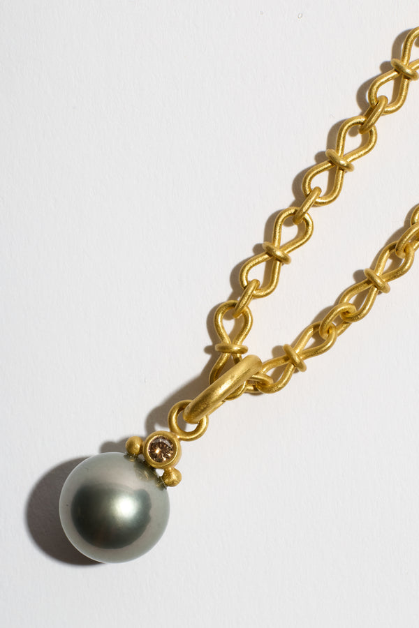 Natural Tahitian Pearl + Champagne Diamond Pendant