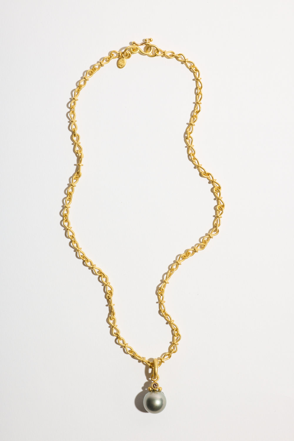 Natural Tahitian Pearl + Champagne Diamond Pendant