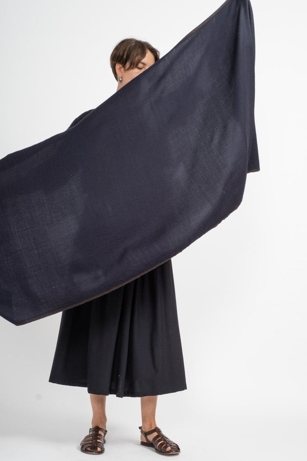 Woven Plain Stole in Blue Graphite