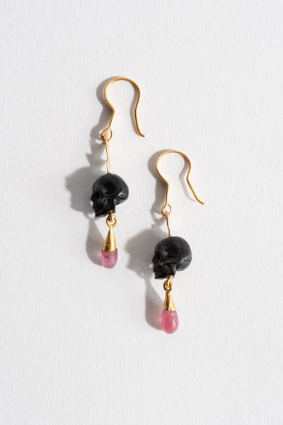 Lou Zeldis 22K + Ruby Skull Earrings