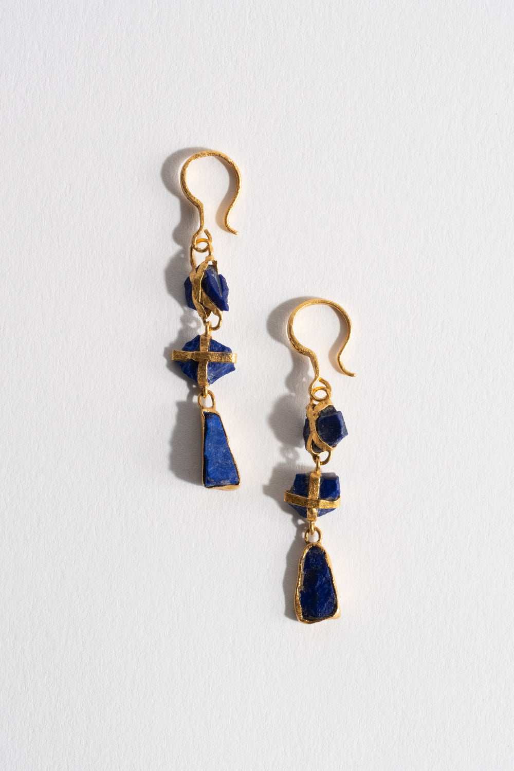 Lou Zeldis 22K Three Drop Lapis Earrings