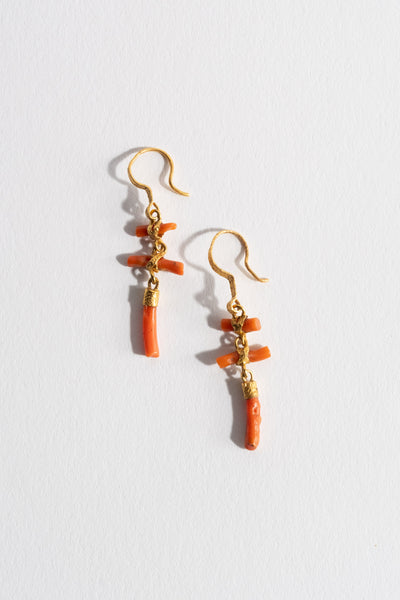 Lou Zeldis 22K Triple Drop Coral Earrings