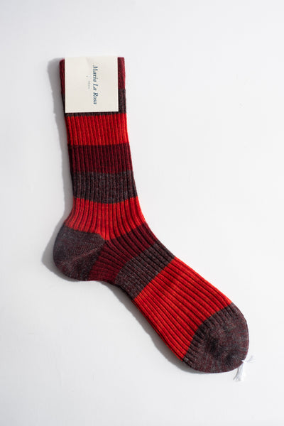 Wool Stripe Sock in Red