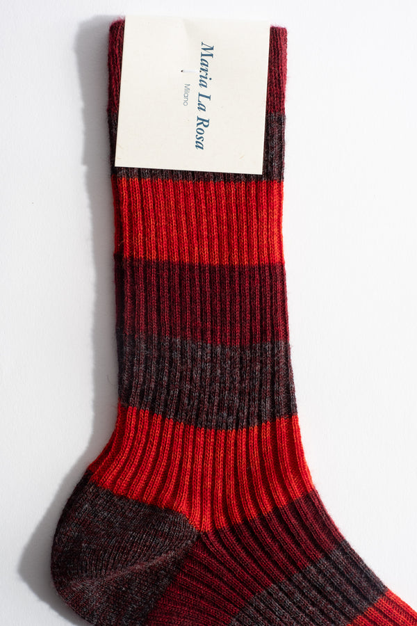 Wool Stripe Sock in Red