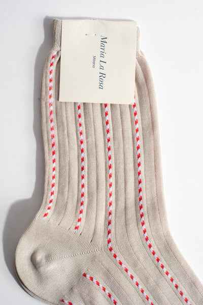 Cotton Sock in Natural + Red