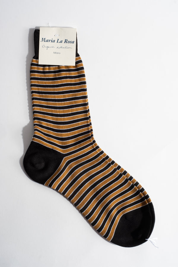 Cotton Stripe Sock in Mustard