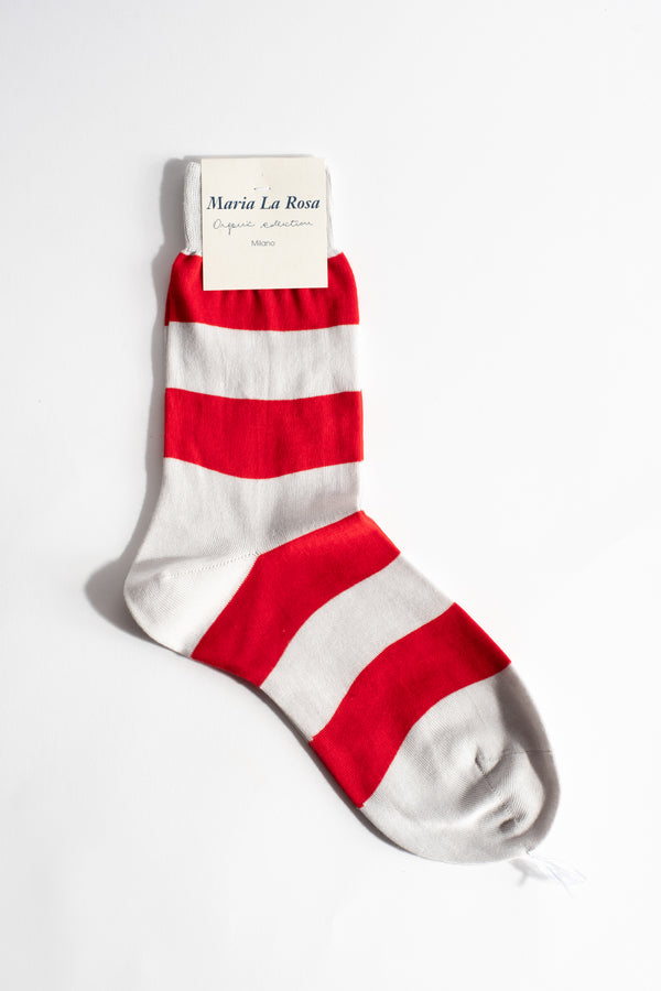 Cotton Wide Stripe Sock in Red