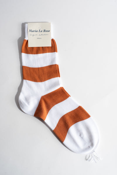 Cotton Wide Stripe Sock in Rust