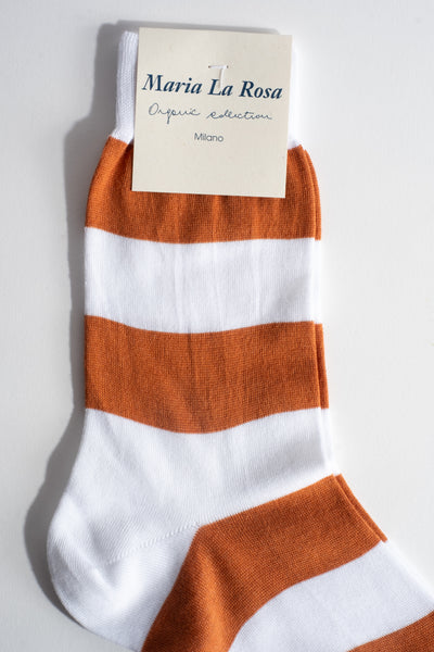 Cotton Wide Stripe Sock in Rust