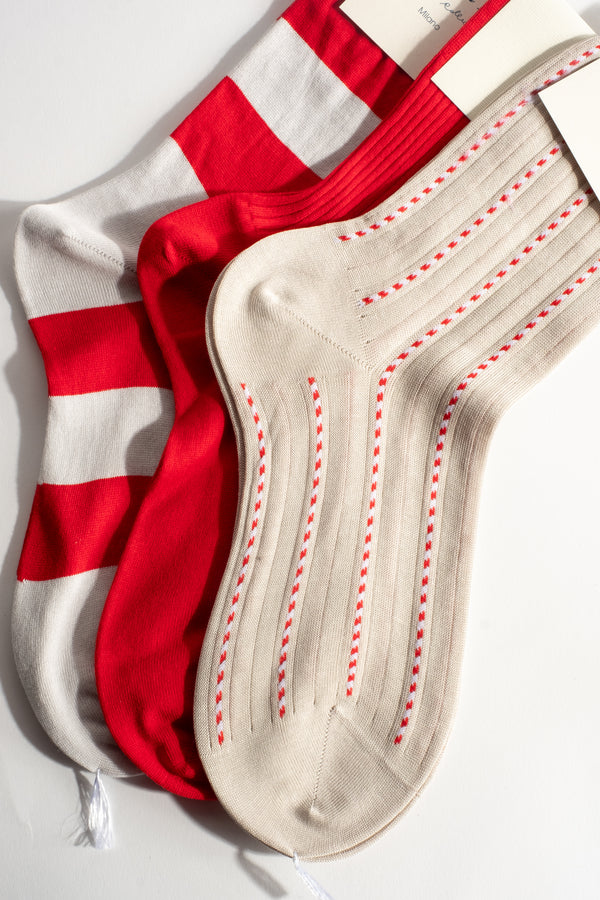 Cotton Wide Stripe Sock in Red