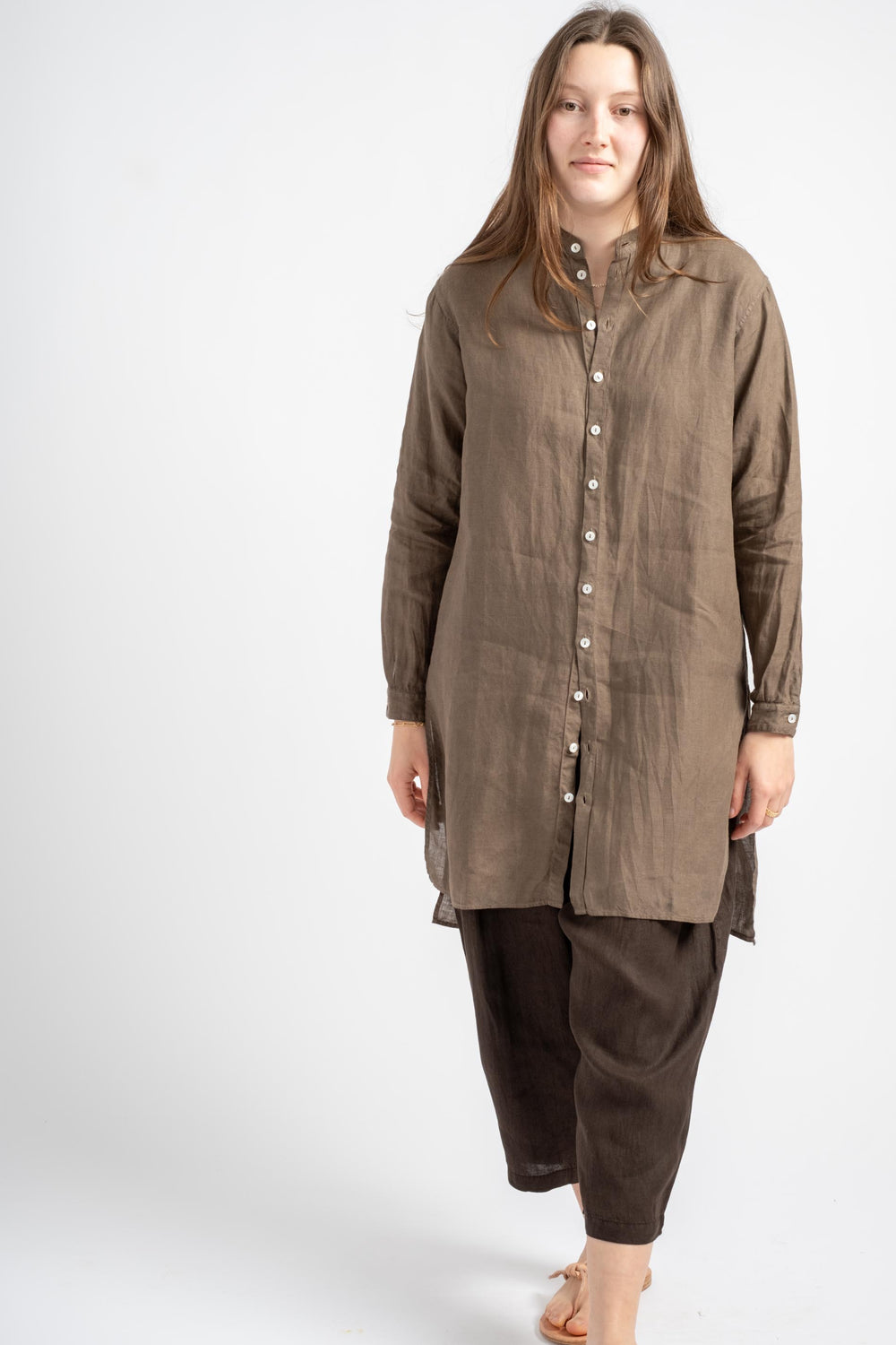Plant Dyed Long Shirt in Dark Walnut