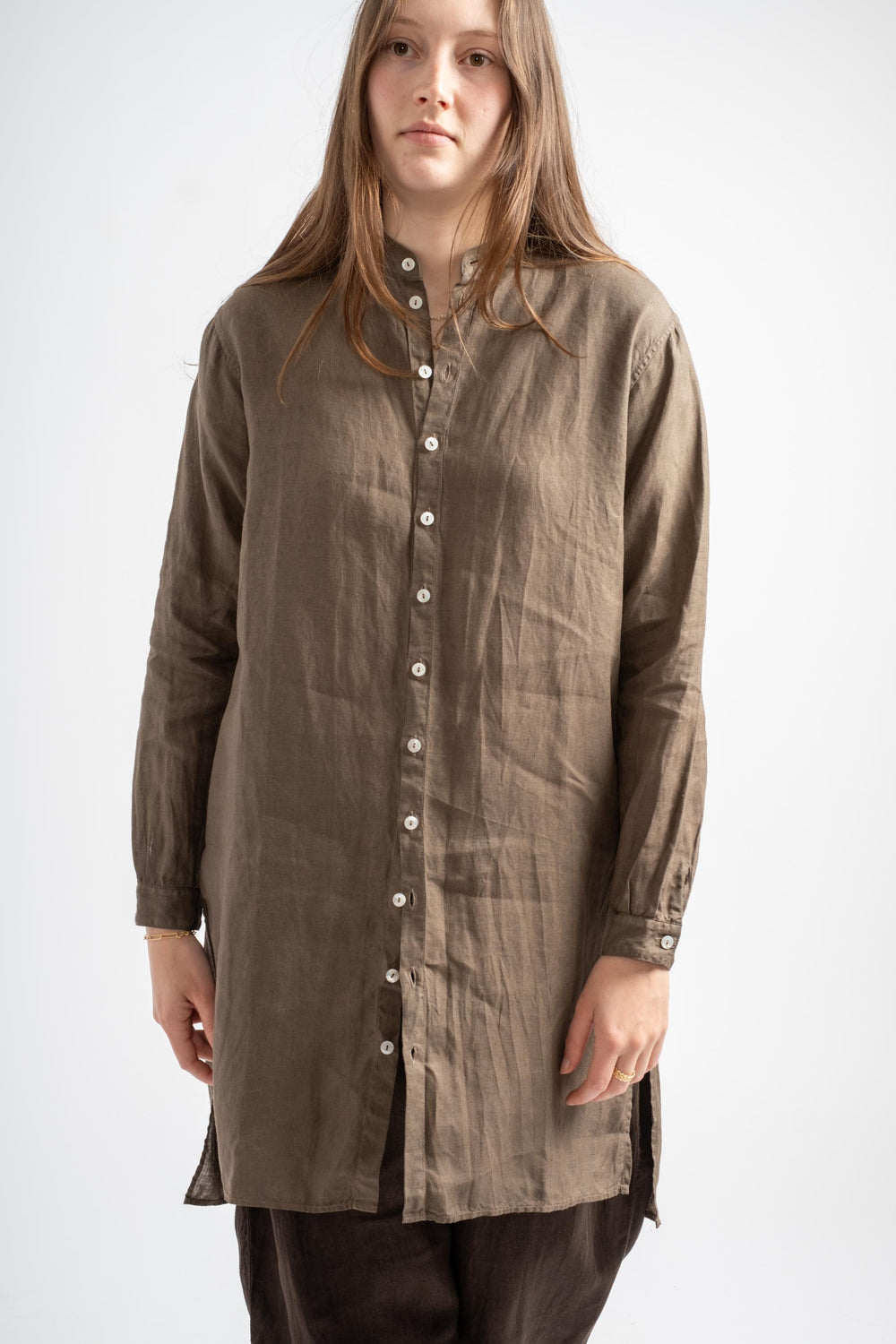 Plant Dyed Long Shirt in Dark Walnut