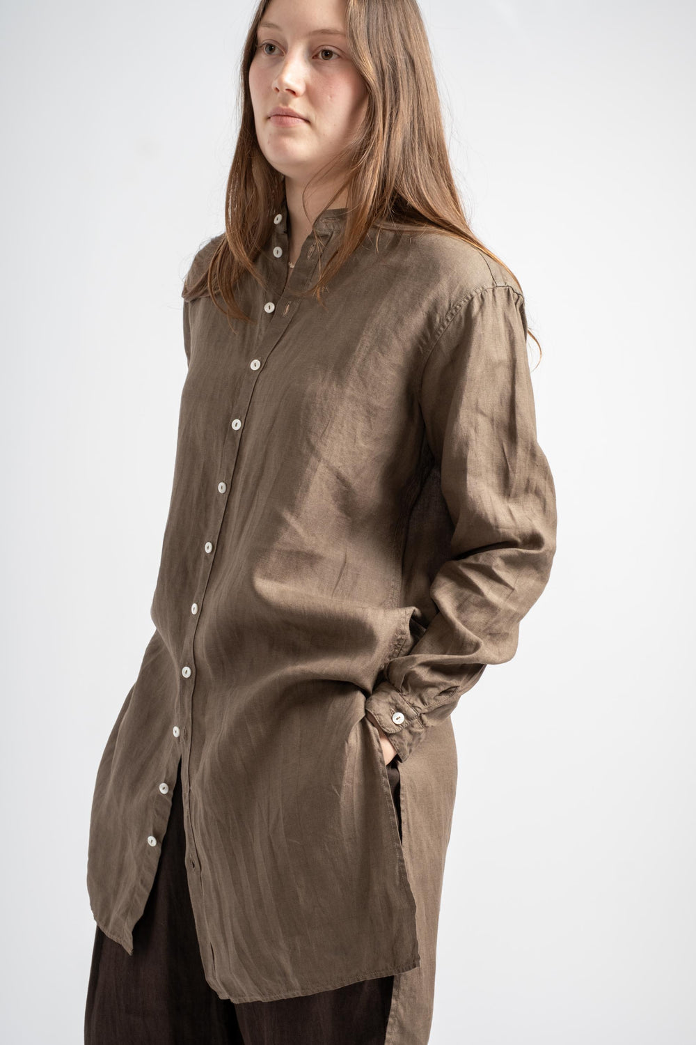Plant Dyed Long Shirt in Dark Walnut