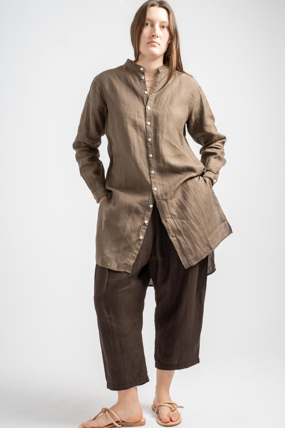 Plant Dyed Long Shirt in Dark Walnut