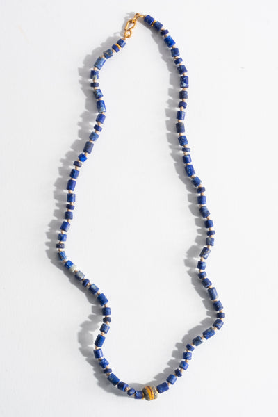 5mm 22K + Lapis with Antique African Beads Strand