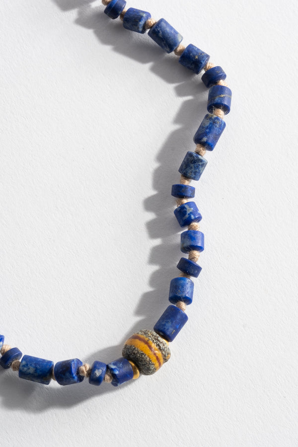 5mm 22K + Lapis with Antique African Beads Strand