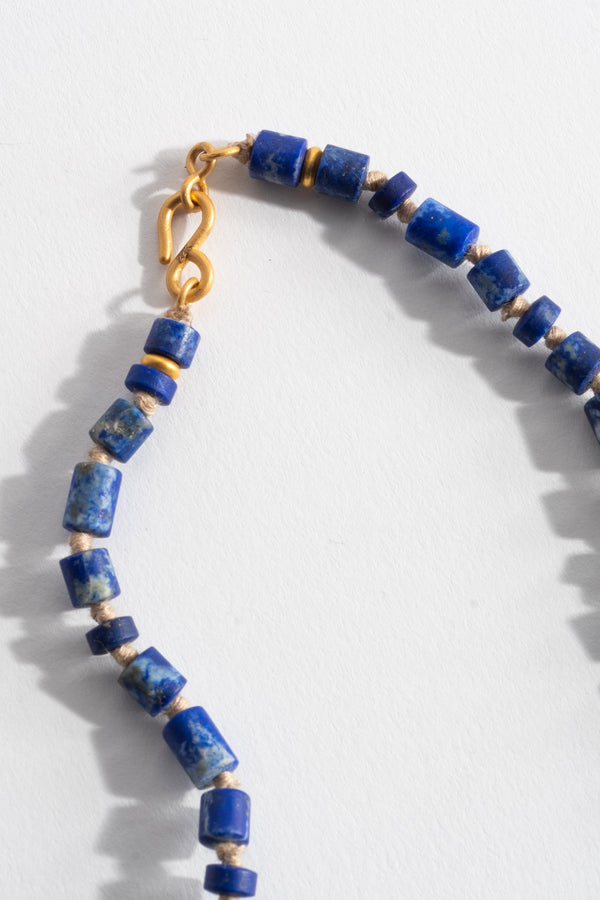 5mm 22K + Lapis with Antique African Beads Strand