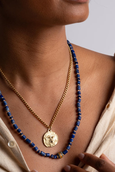 5mm 22K + Lapis with Antique African Beads Strand