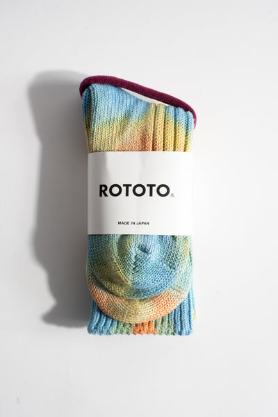 Chunky Ribbed Crew Sock in Blue + Yellow Tie Dye