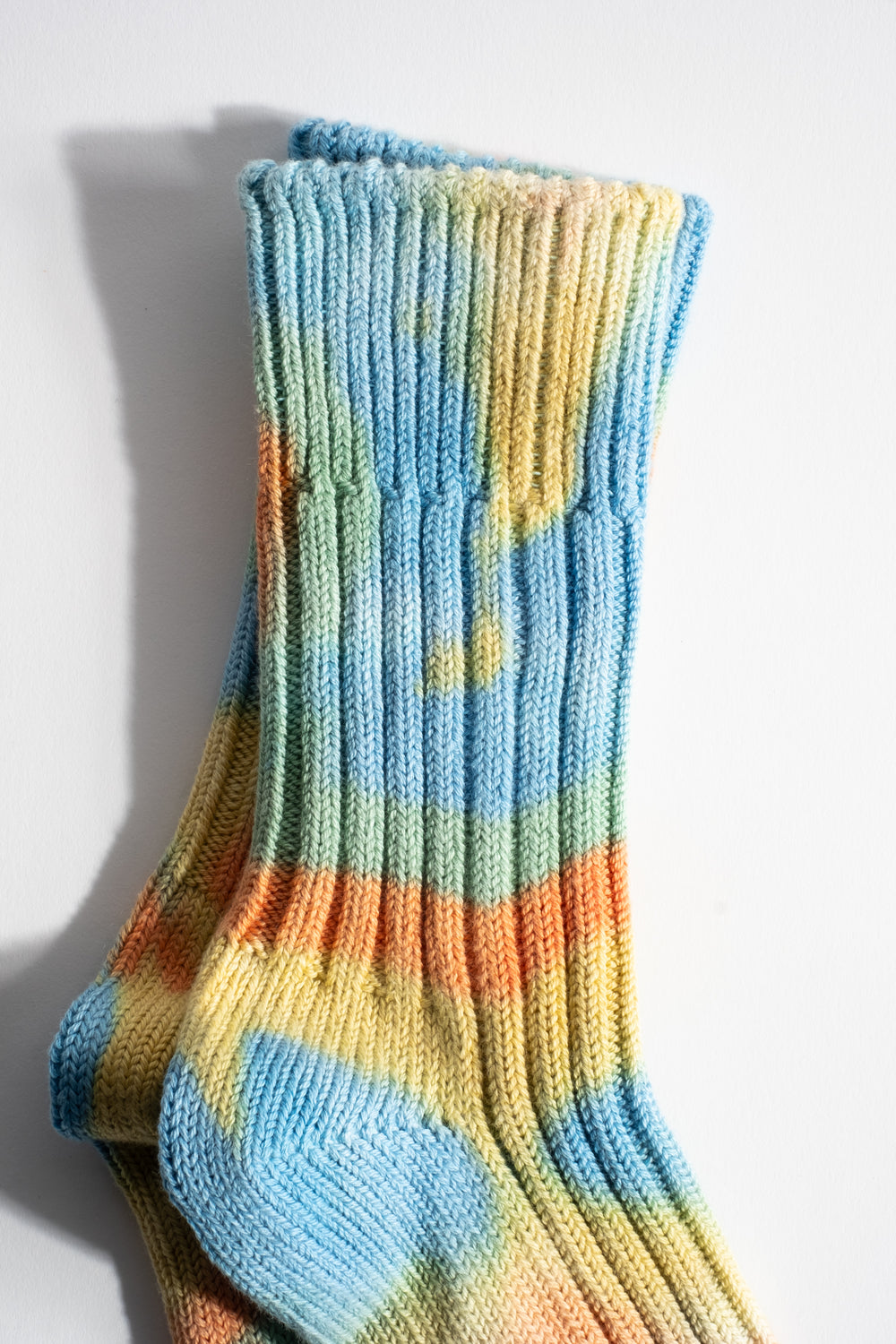 Chunky Ribbed Crew Sock in Blue + Yellow Tie Dye