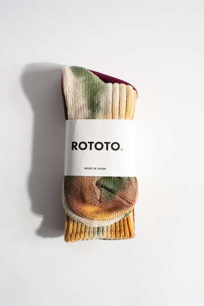 Chunky Ribbed Crew Sock in Green + Brown Tie Dye