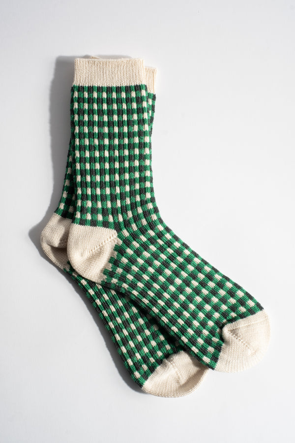 Gingham Check Sock in Green