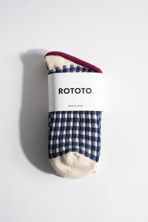 Gingham Check Sock in Navy