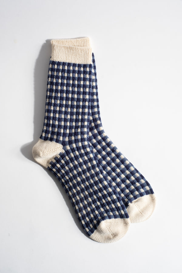 Gingham Check Sock in Navy