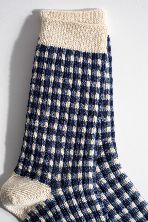 Gingham Check Sock in Navy