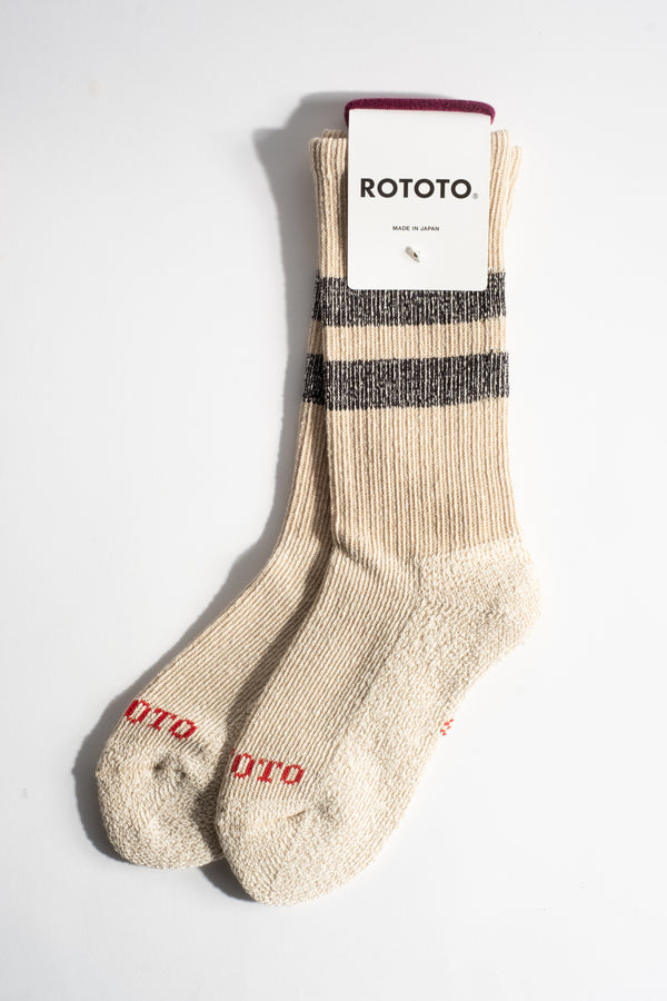 Pile Stripe Marl Sock in Beige + Black Stripe