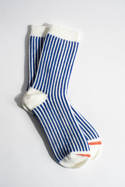 Stripe Sock in White + Royal Blue