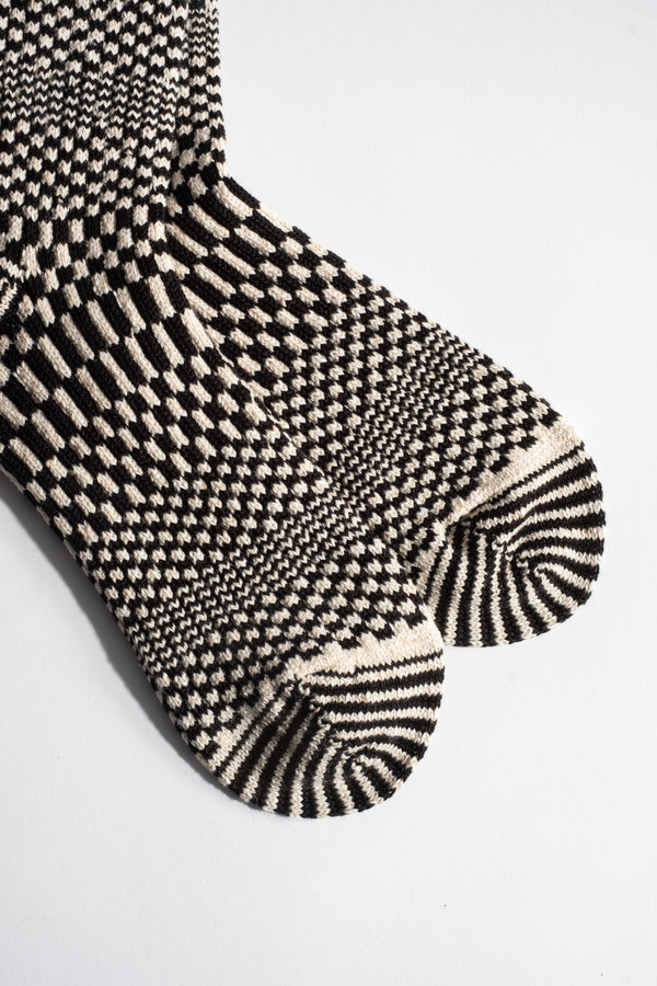 Warped Checker Crew Sock in Black