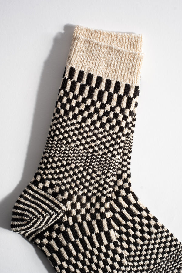 Warped Checker Crew Sock in Black