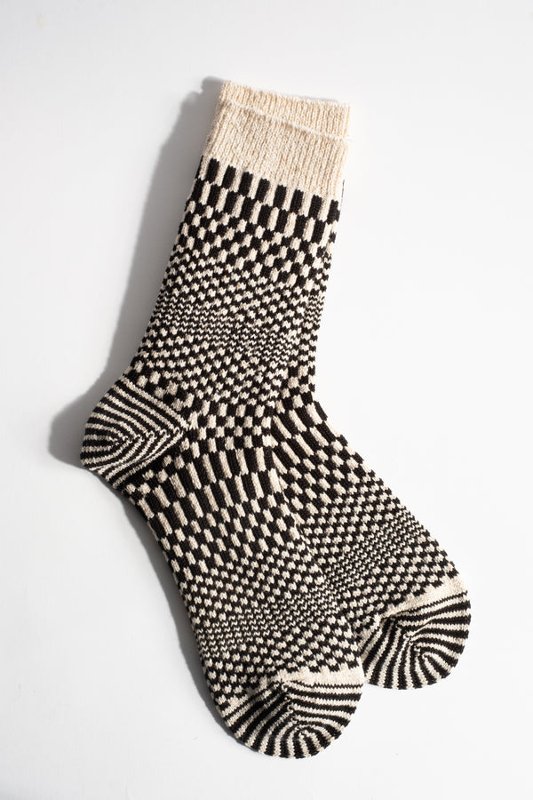 Warped Checker Crew Sock in Black