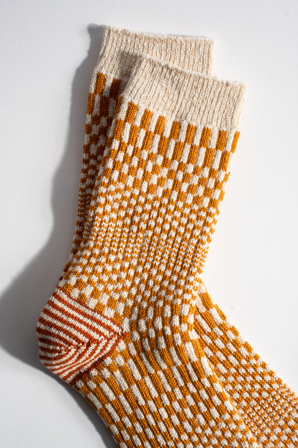 Warped Checker Crew Sock in Gold