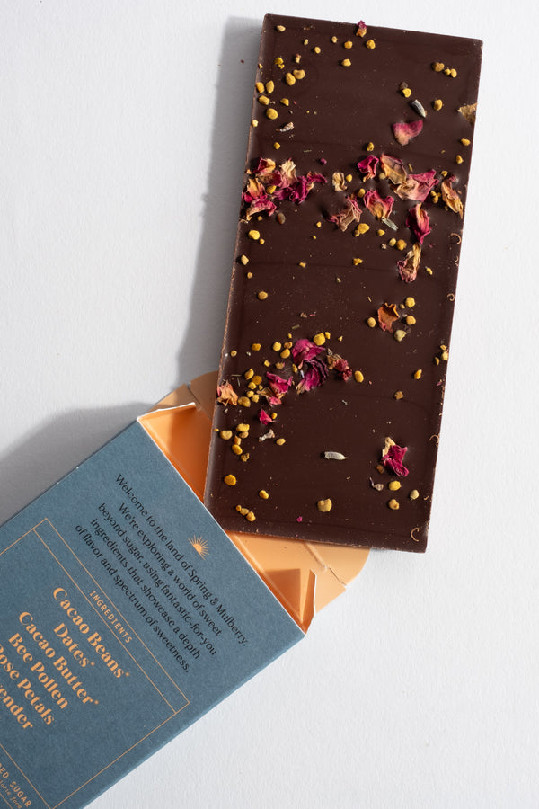 Lavender, Bee Pollen + Rose Petal Chocolate Bar