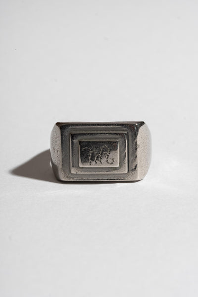 Vintage Steel WWII Stepped Theater of War Signet Ring Front