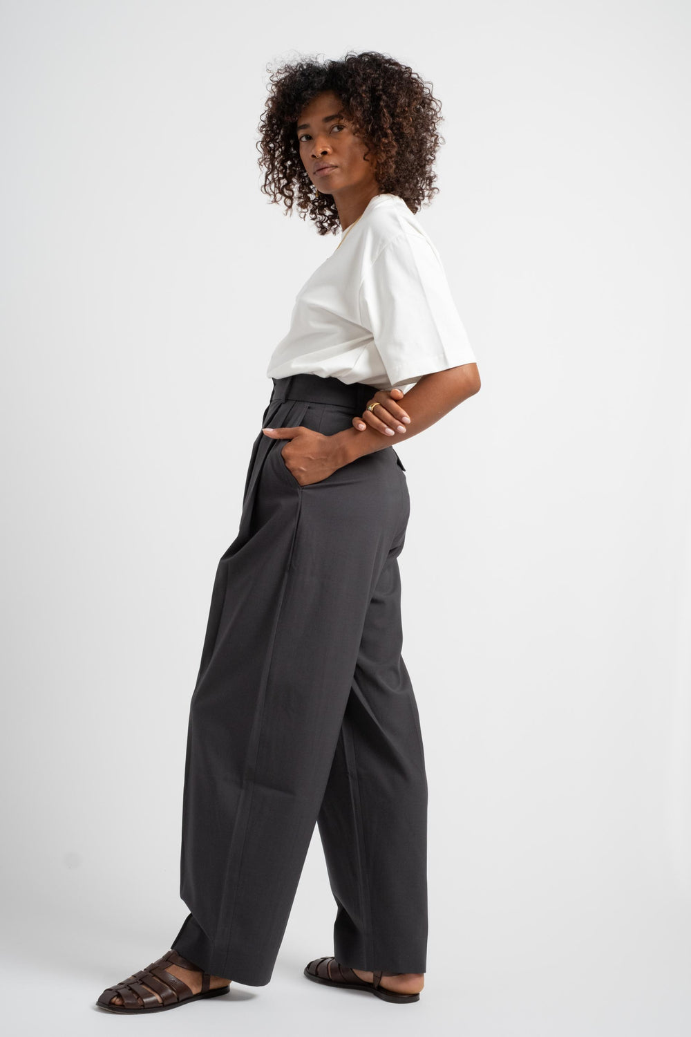 Studio Nicholson Acuna Double Pleat Front Pant in Seal Blue Side