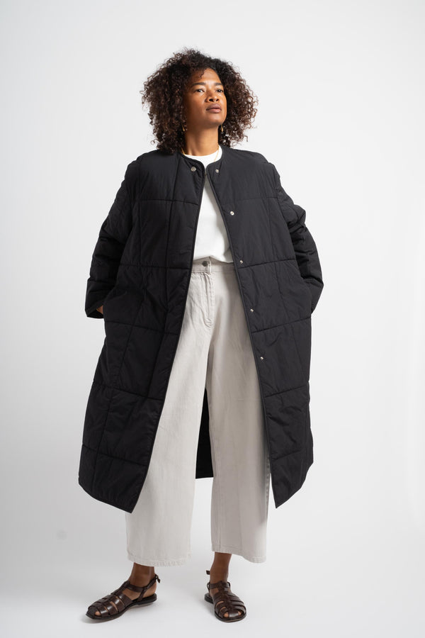 Studio Nicholson Ara Collarless Padded Coat in Darkest Navy 1